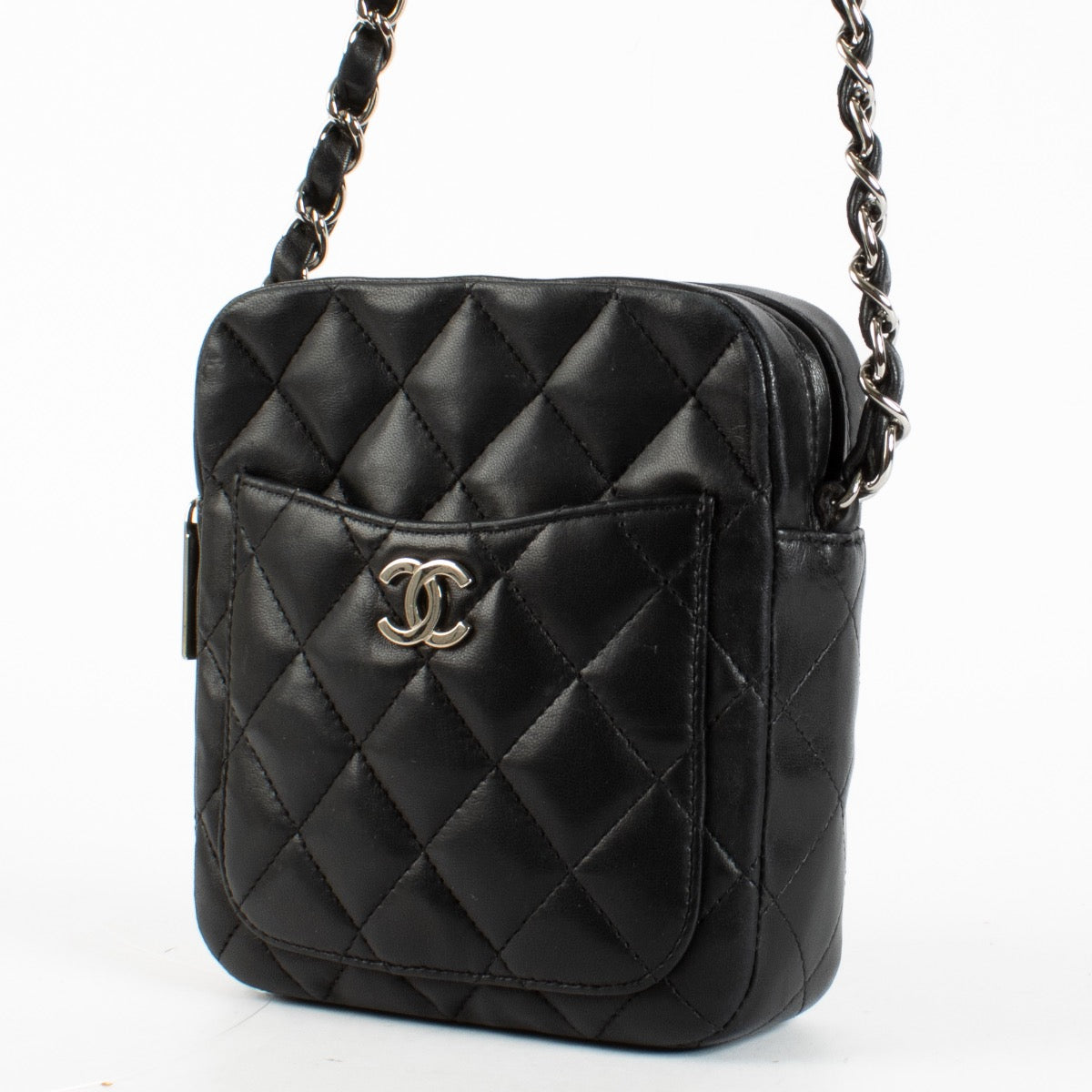 authentic preloved Chanel Small Black Front Pocket Lambskin Crossbody on Labellov.com