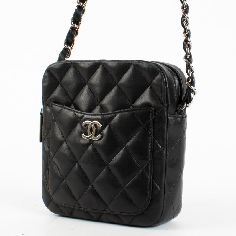 authentic preloved Chanel Small Black Front Pocket Lambskin Crossbody on Labellov.com