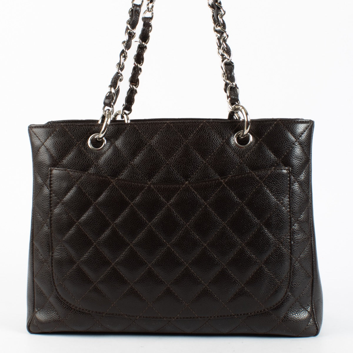 Shop safe online at Labellov in Antwerp, Brussels and Knokke this 100% authentic second hand Chanel Dark Brown Caviar Grand Shopping Tote