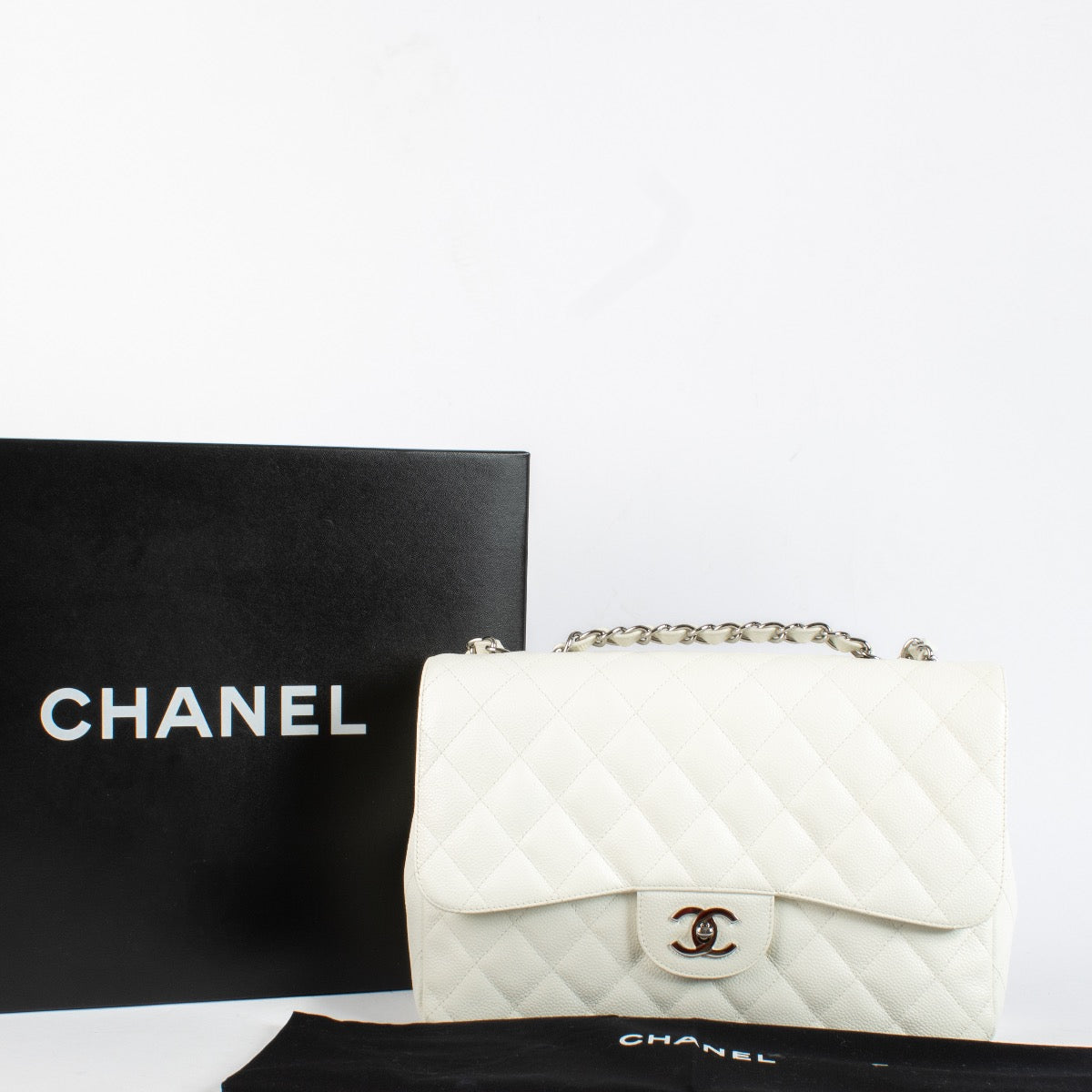 shop 100% authentic second hand Chanel Classic Large / Jumbo White Caviar Single Flap Bag on Labellov.com