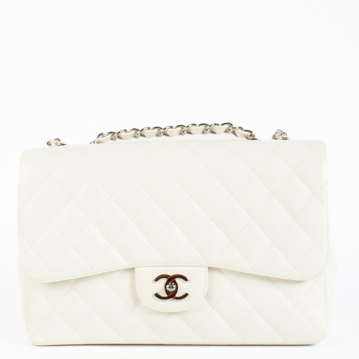 shop 100% authentic second hand Chanel Classic Large / Jumbo White Caviar Single Flap Bag on Labellov.com