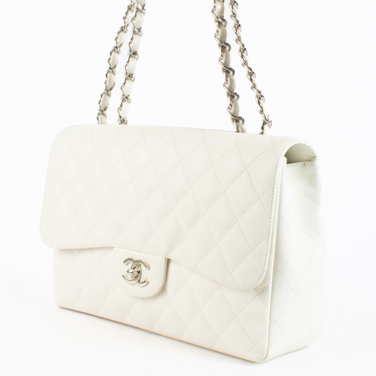 shop 100% authentic second hand Chanel Classic Large / Jumbo White Caviar Single Flap Bag on Labellov.com