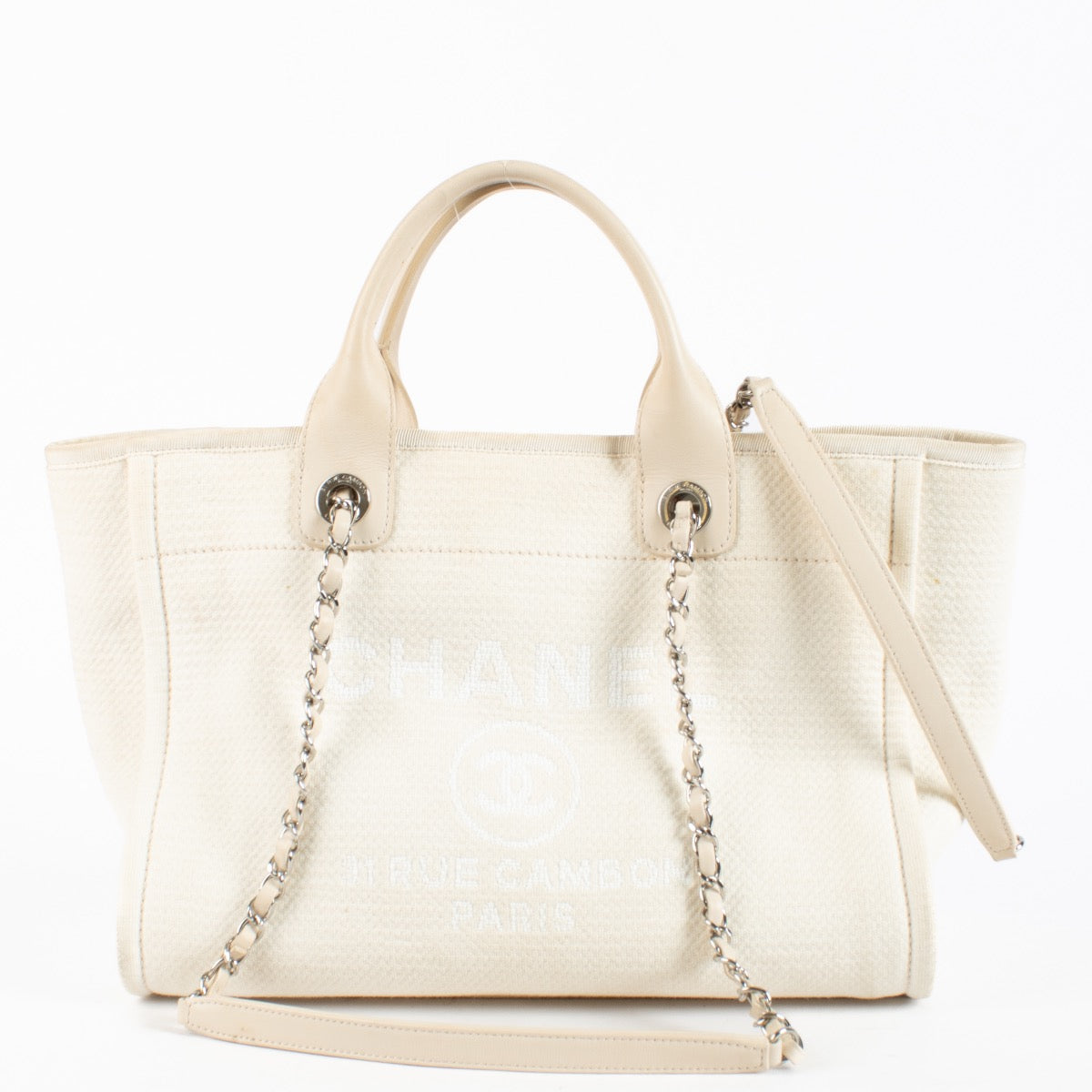 shop 100% authentic second hand Chanel White Deauville Small Shopping Tote Bag on Labellov.com