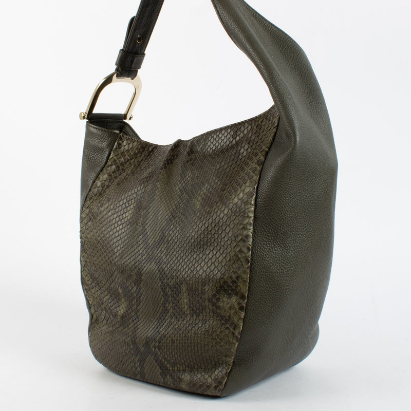 Gucci Greenwich Hobo python shoulder bag in green leather with canvas interior at Labellov.com