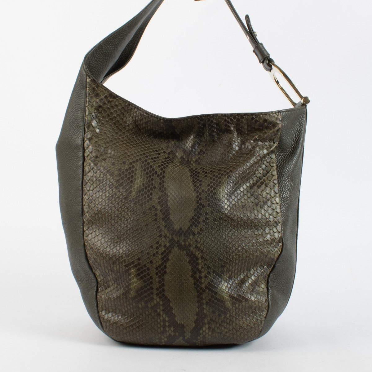 Gucci Greenwich Hobo python shoulder bag in green leather with canvas interior at Labellov.com
