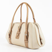 Loewe ecru canvas and leather vintage satchel bag with top handle at Labellov.com