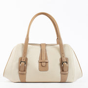 Loewe ecru canvas and leather vintage satchel bag with top handle at Labellov.com