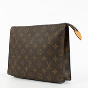 Louis Vuitton Monogram Toiletry Pouch in brown coated canvas with leather trim at Labellov.com