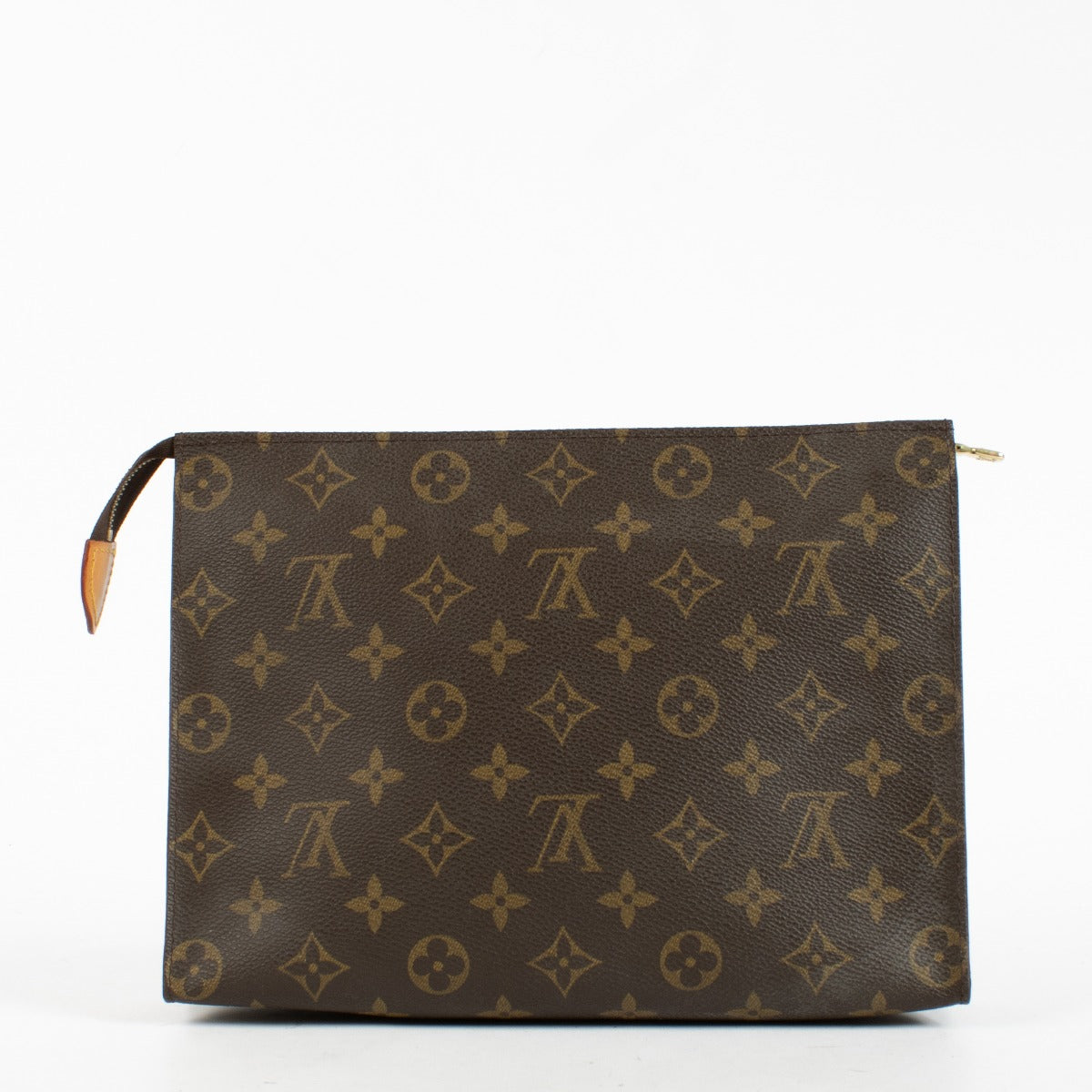 Louis Vuitton Monogram Toiletry Pouch in brown coated canvas with leather trim at Labellov.com