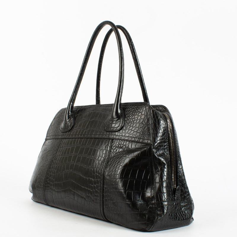Prada Mirage black crocodile leather shoulder bag in very good condition with light natural creasing and a clean interior, at Labellov.com