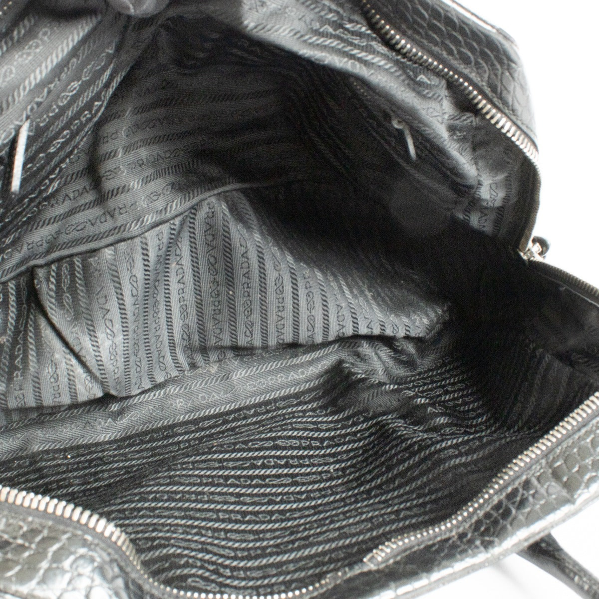 Prada Mirage black crocodile leather shoulder bag in very good condition with light natural creasing and a clean interior, at Labellov.com