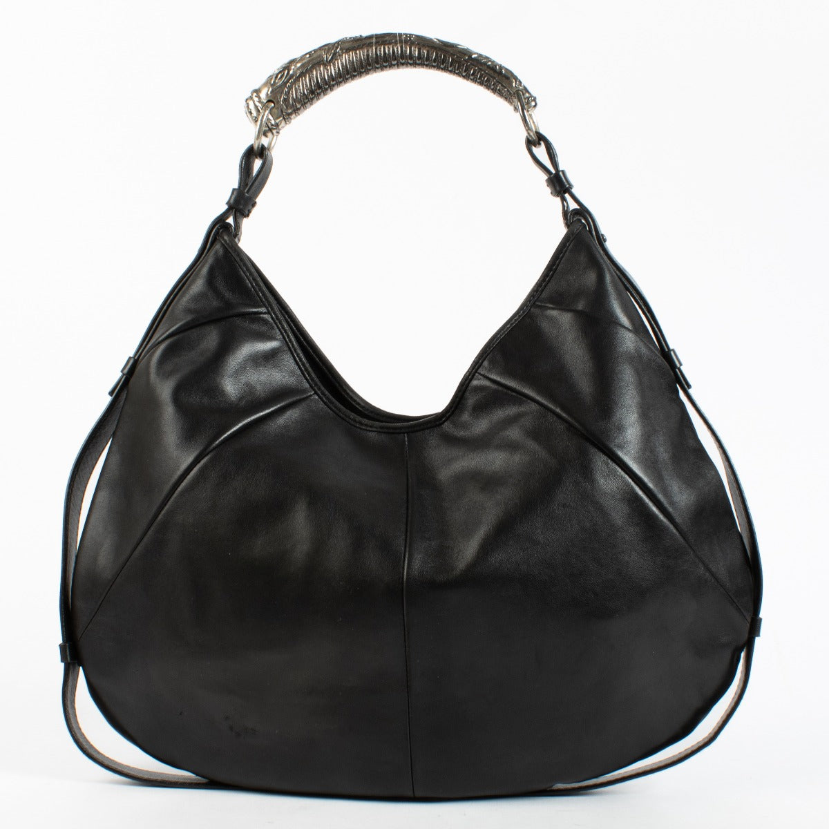 Saint Laurent Black Large Mombasa Hobo Bag with horn handle at Labellov.com