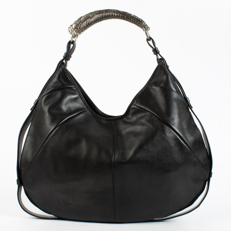 Saint Laurent Black Large Mombasa Hobo Bag with horn handle at Labellov.com
