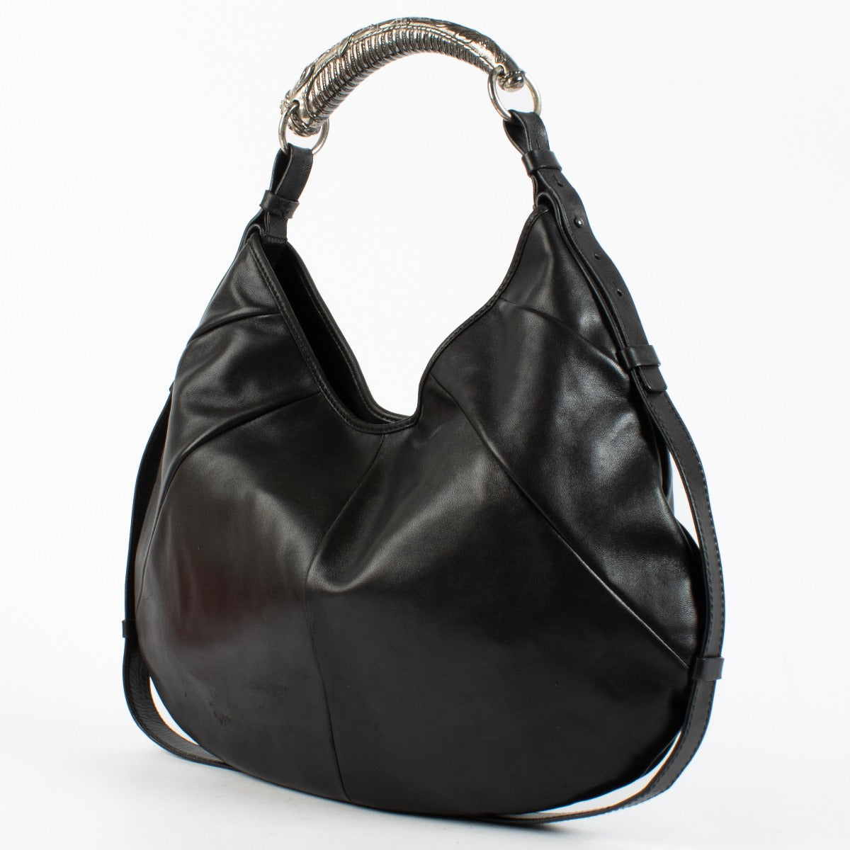 Saint Laurent Black Large Mombasa Hobo Bag with horn handle at Labellov.com