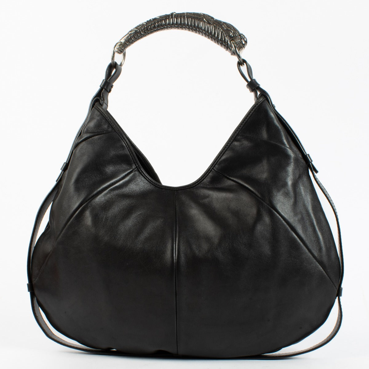 Saint Laurent Black Large Mombasa Hobo Bag with horn handle at Labellov.com