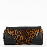 Saint Laurent Rive Gauche leopard pony hair clutch with gold-tone zipper hardware at Labellov.com