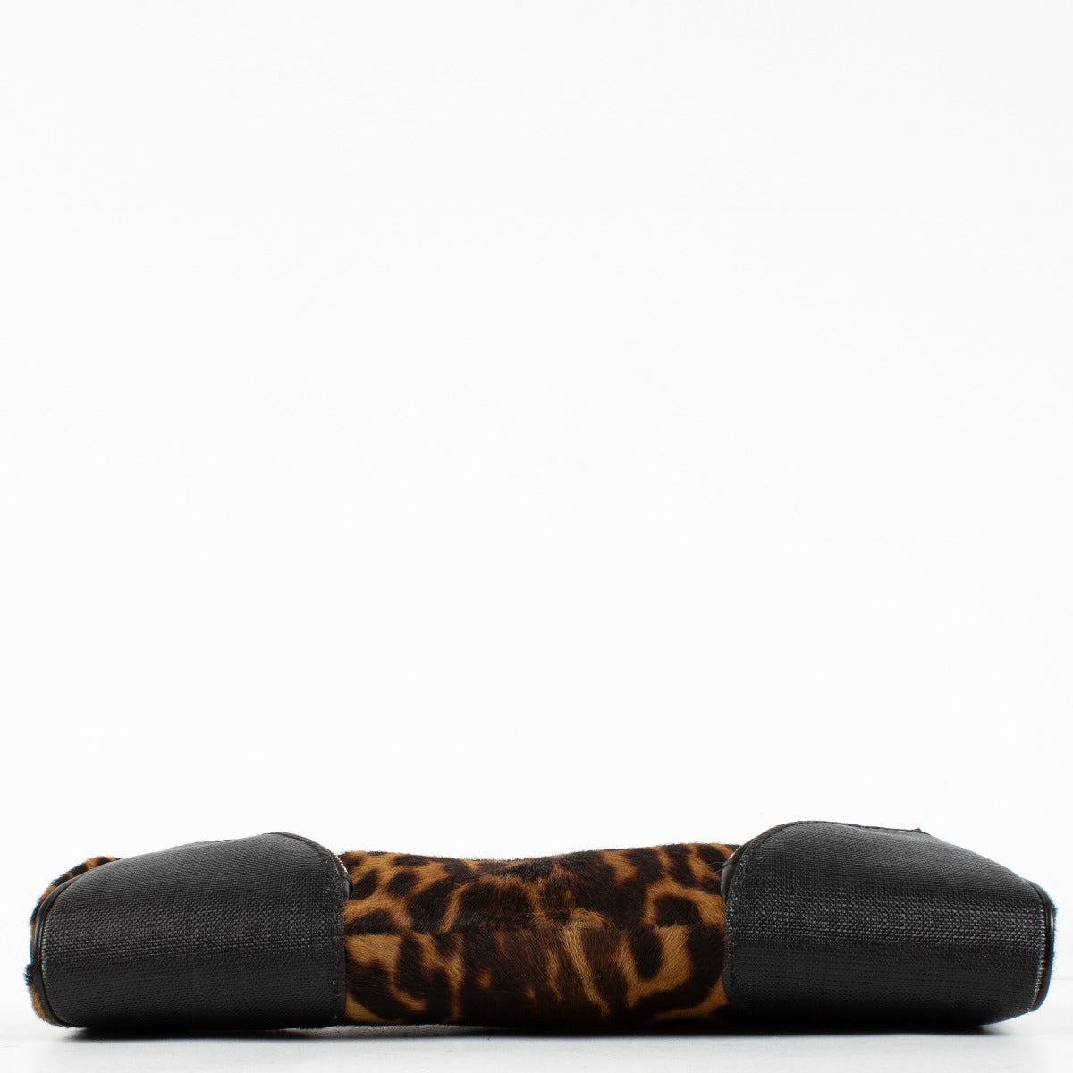 Saint Laurent Rive Gauche leopard pony hair clutch with gold-tone zipper hardware at Labellov.com