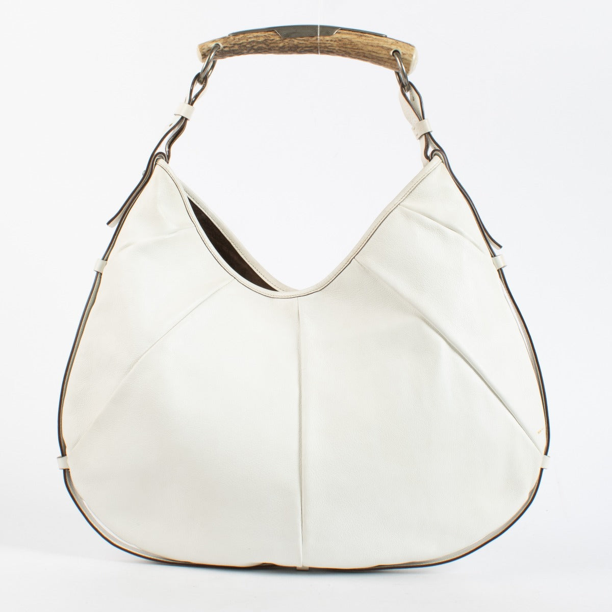 Saint Laurent White Large Mombasa Hobo Bag with horn handle at Labellov.com