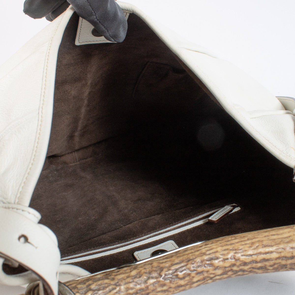 Saint Laurent White Large Mombasa Hobo Bag with horn handle at Labellov.com