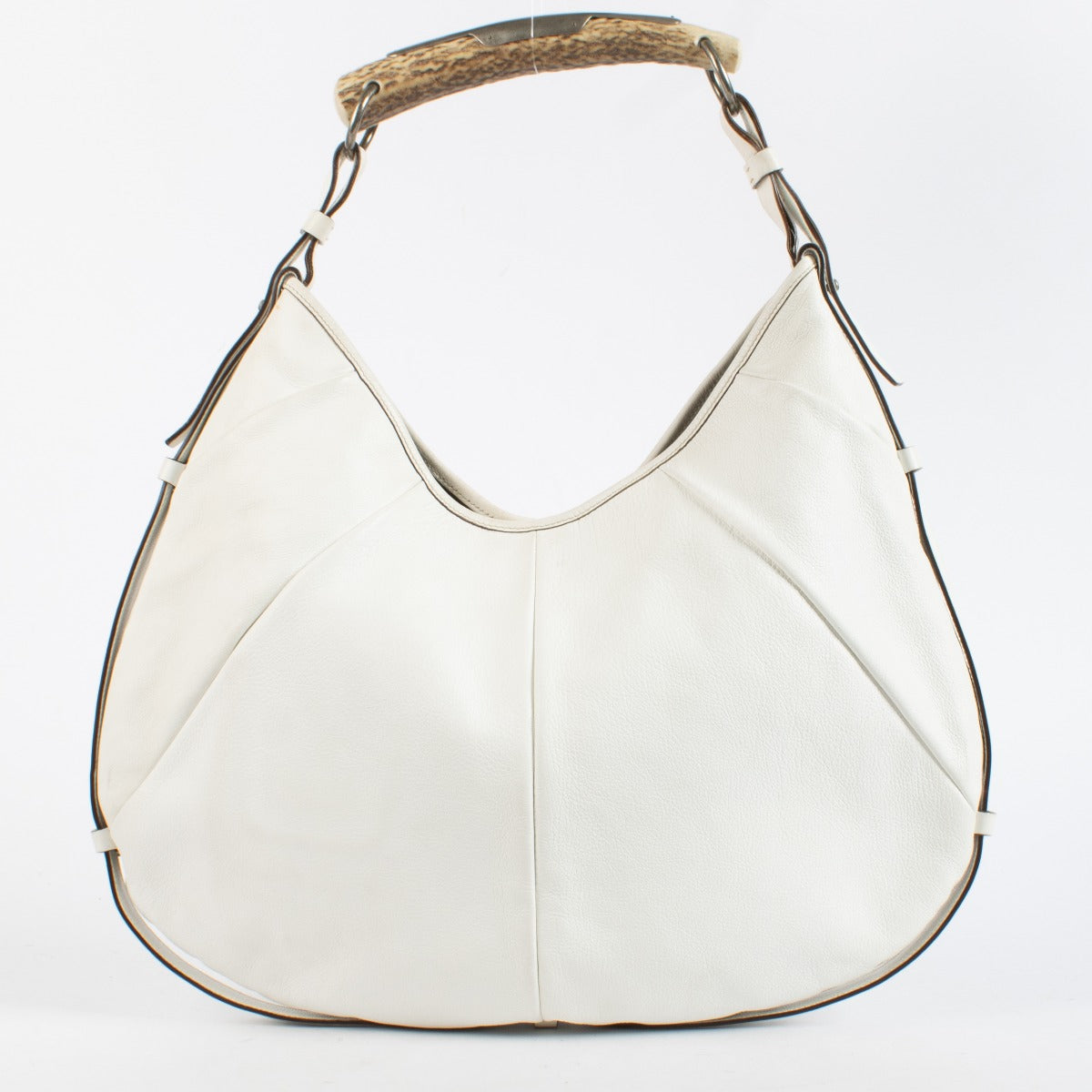 Saint Laurent White Large Mombasa Hobo Bag with horn handle at Labellov.com
