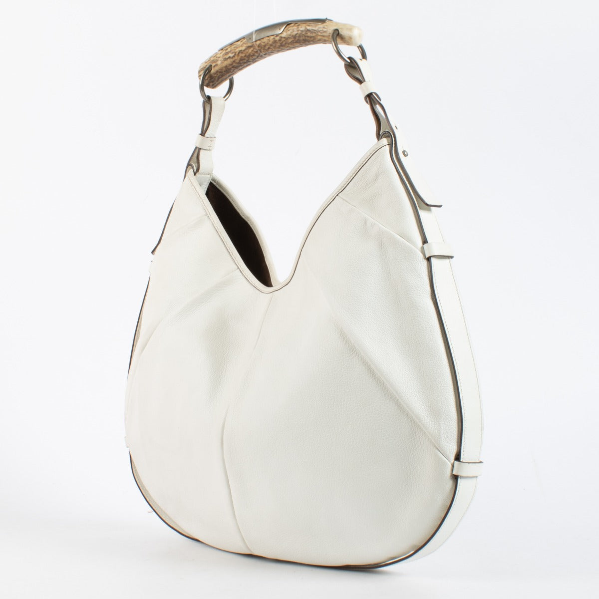 Saint Laurent White Large Mombasa Hobo Bag with horn handle at Labellov.com