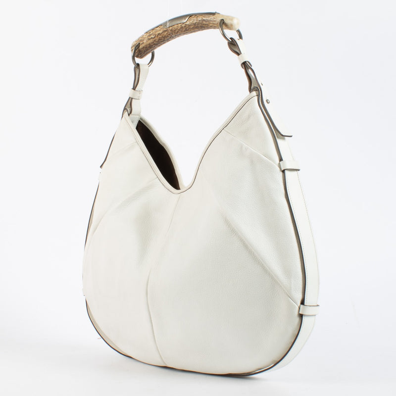 Saint Laurent White Large Mombasa Hobo Bag with horn handle at Labellov.com