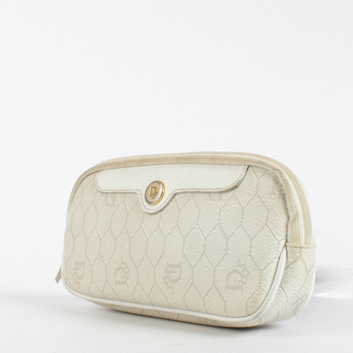 Authentic pre-loved Christian Dior White Honeycomb Canvas Pouch on Labellov.com