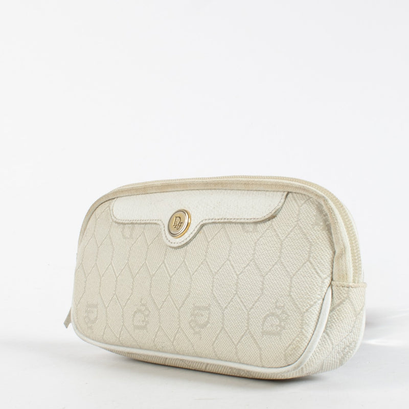 Authentic pre-loved Christian Dior White Honeycomb Canvas Pouch on Labellov.com