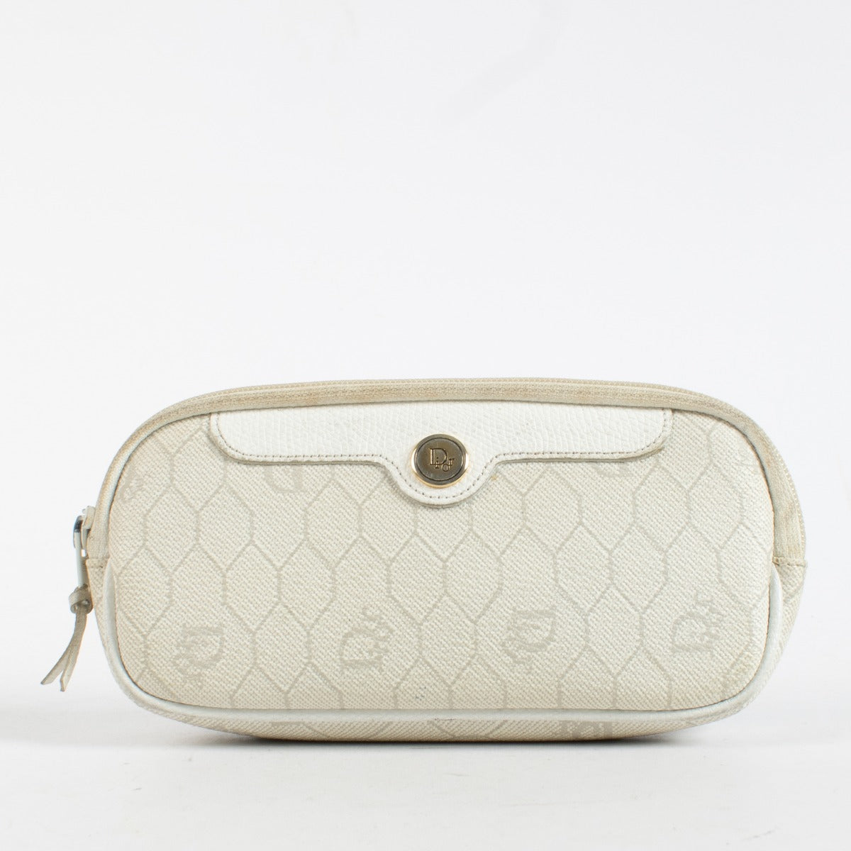 Authentic pre-loved Christian Dior White Honeycomb Canvas Pouch on Labellov.com