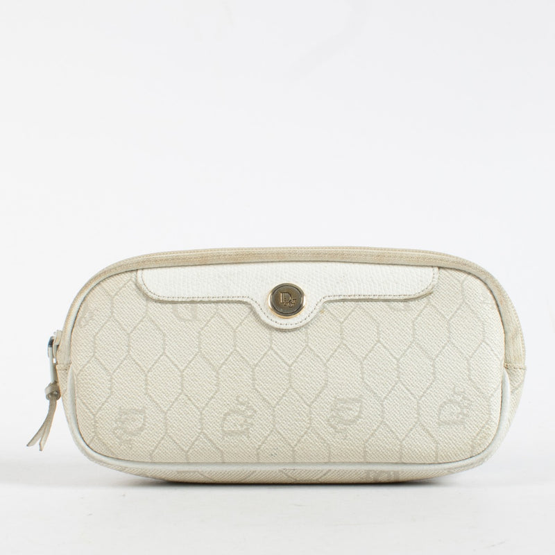 Authentic pre-loved Christian Dior White Honeycomb Canvas Pouch on Labellov.com