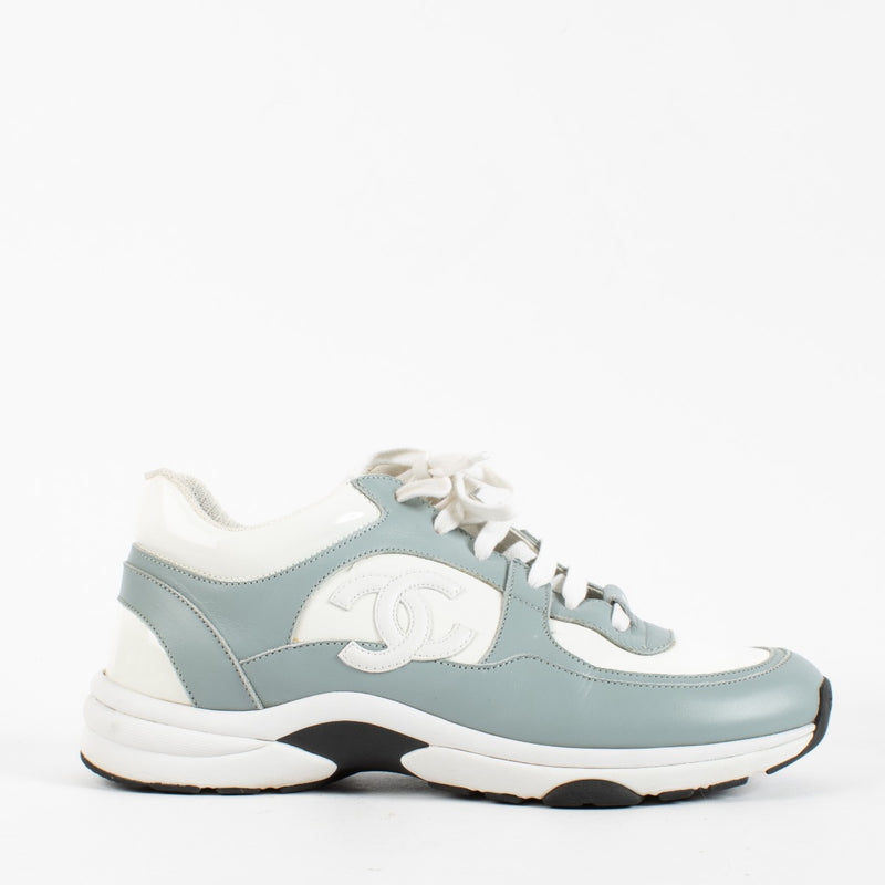 Authentic Second Hand Chanel Blue and White Patent Leather Sneakers Size 39.5 on Labellov.com
