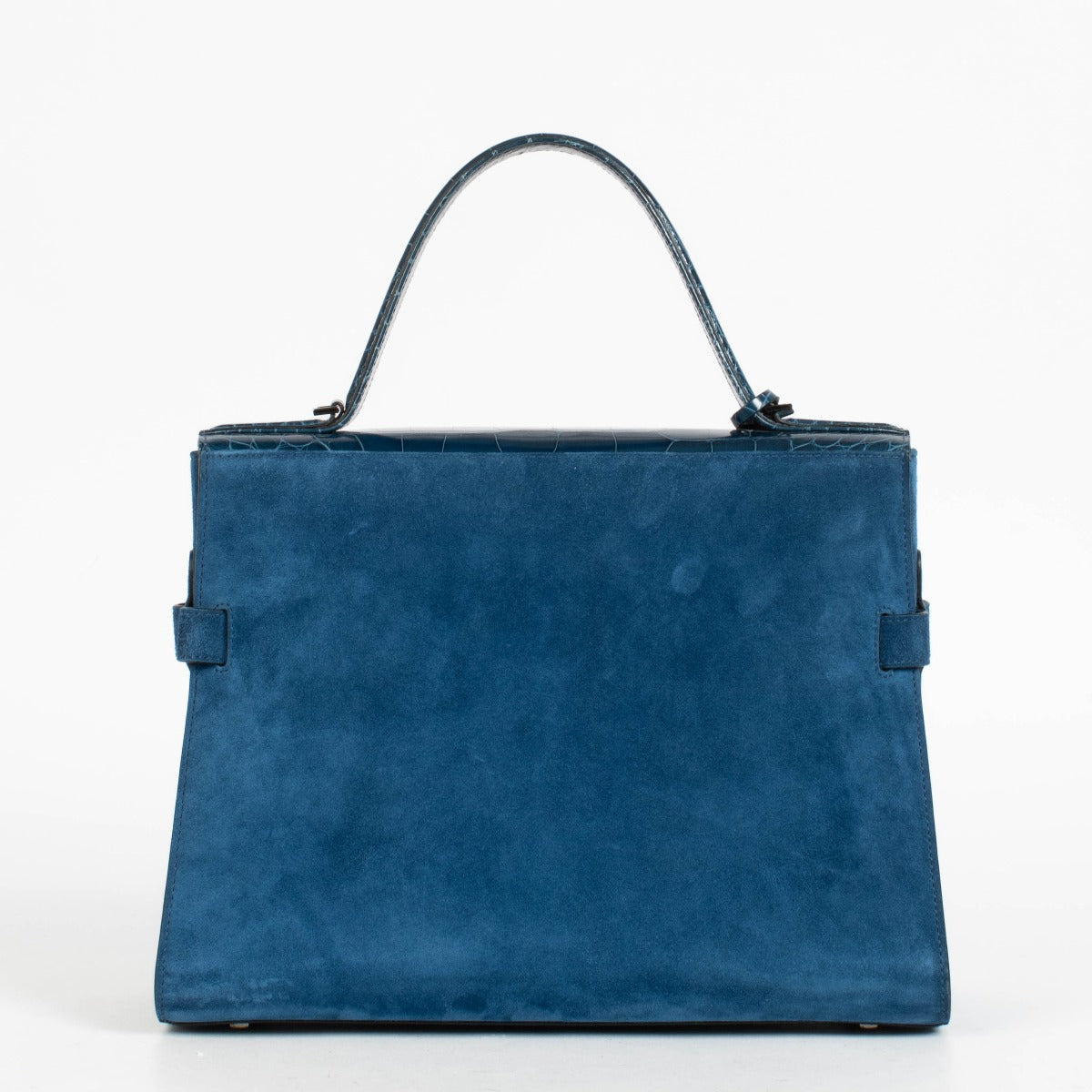 Authentic pre-loved Delvaux Bleu de Prusse Calf Velours/Shiny Alligator Tempête GM on Labellov.com