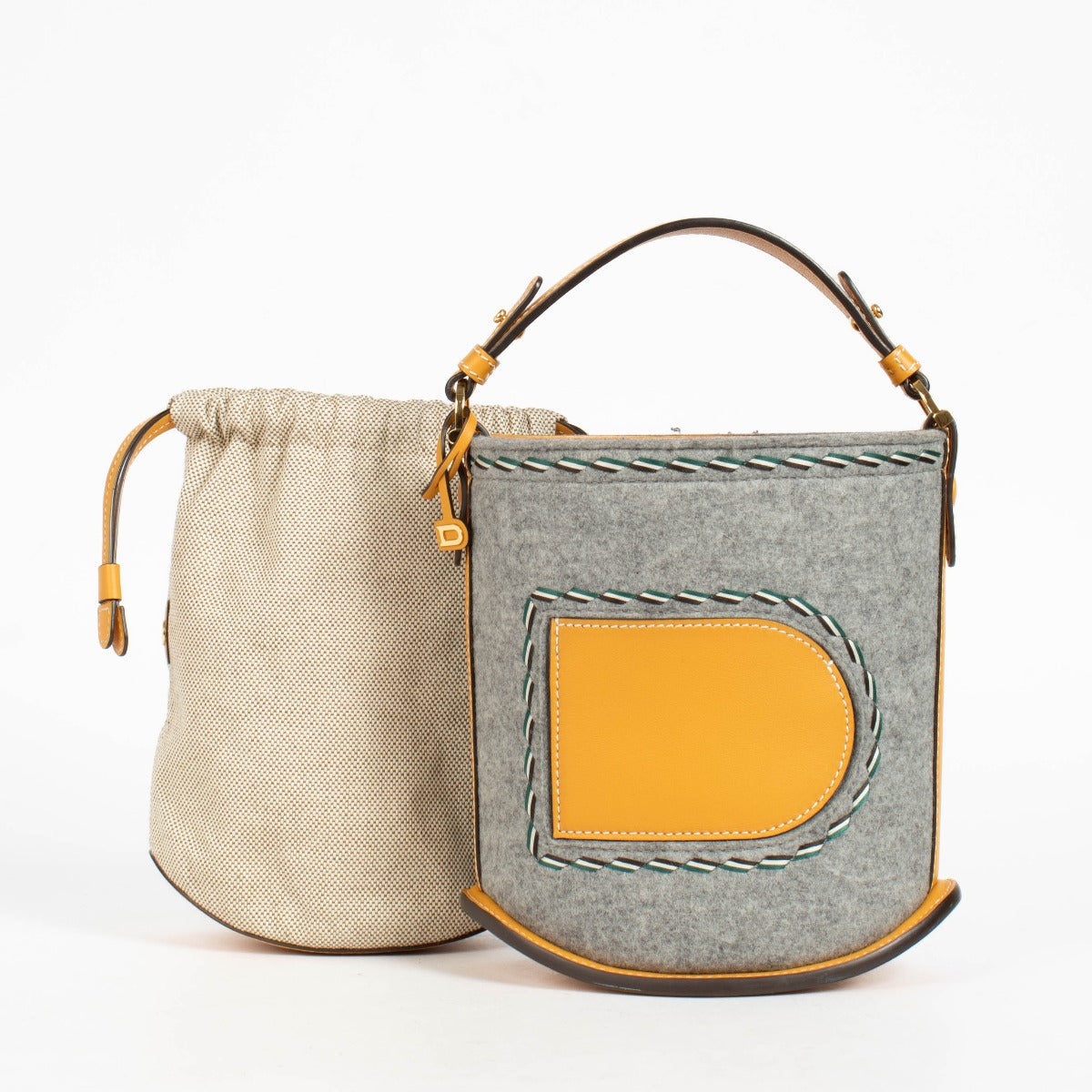 Authentic pre-loved Delvaux Multicolor Felt Le Pin Mini Bucket Bag on Labellov.com