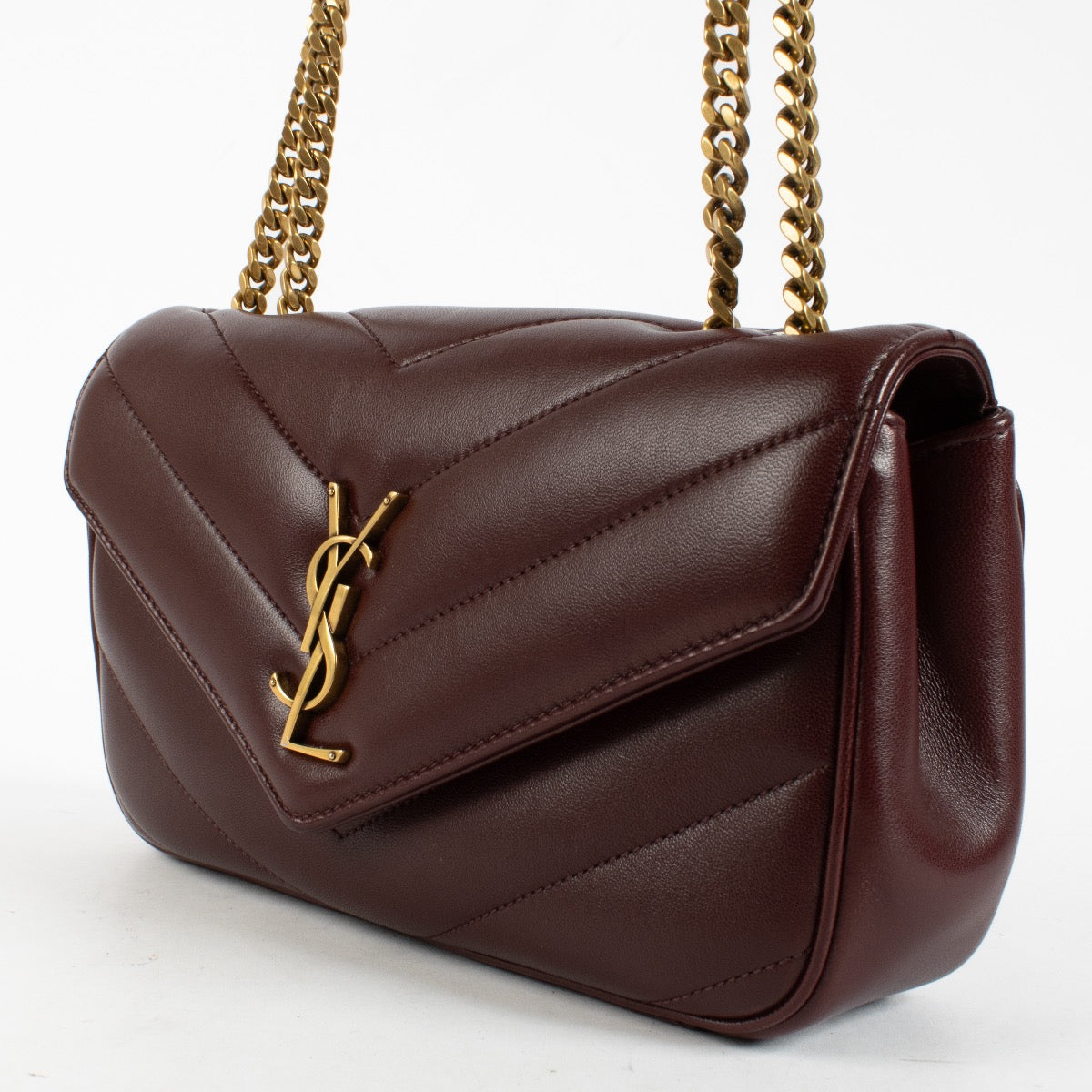 Saint Laurent Burgundy Quilted Loulou Small Bag