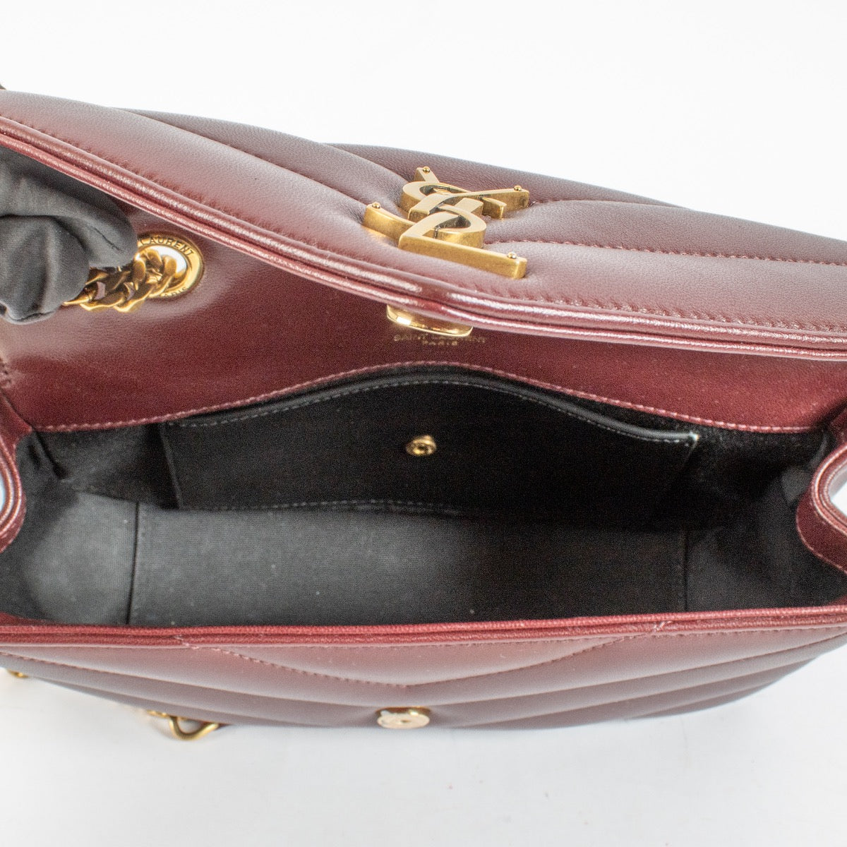 Saint Laurent Burgundy Quilted Loulou Small Bag
