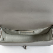 Chanel Silver Medium Boy Bag with quilted leather and aged hardware at Labellov.com