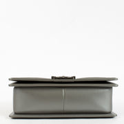 Chanel Silver Medium Boy Bag with quilted leather and aged hardware at Labellov.com
