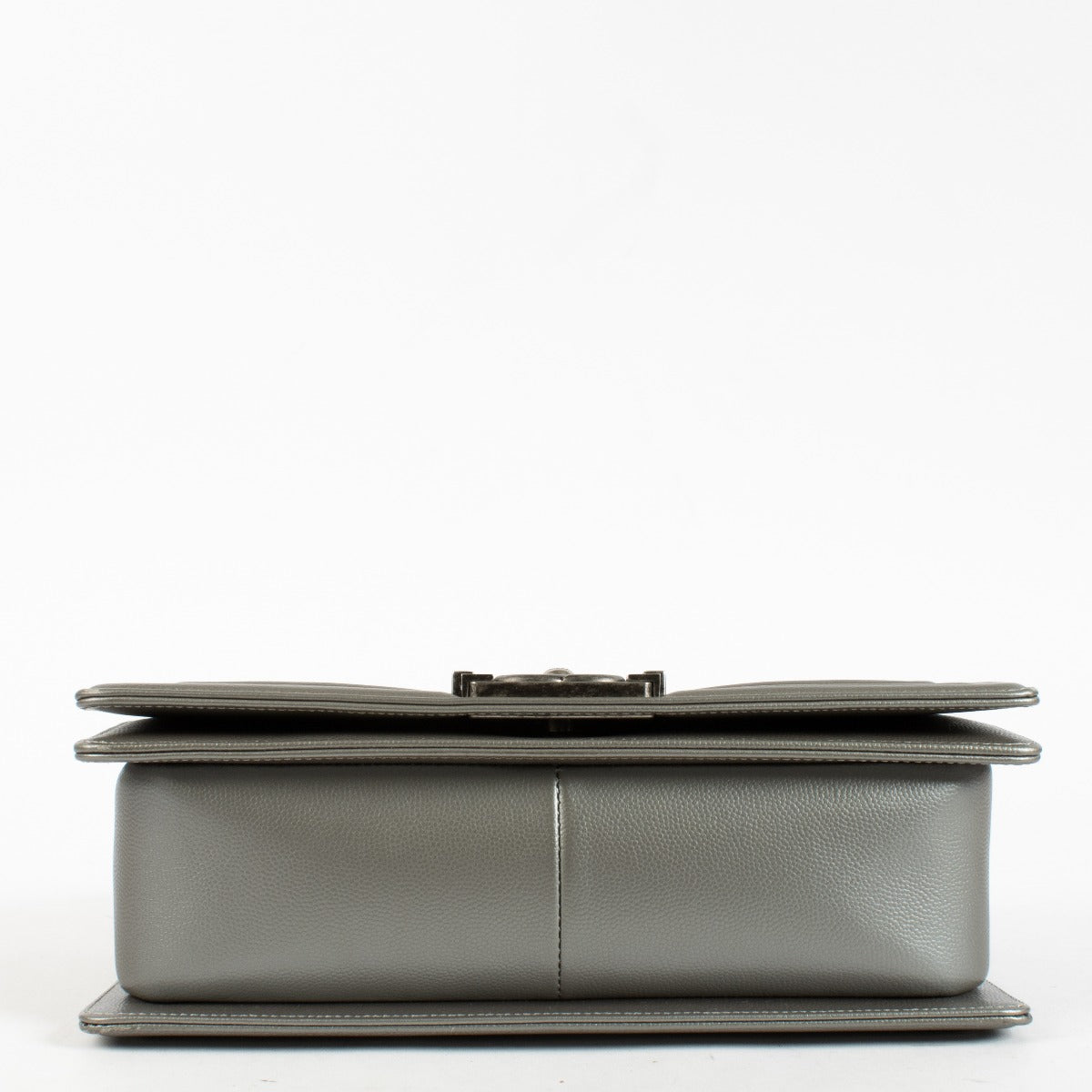 Chanel Silver Medium Boy Bag with quilted leather and aged hardware at Labellov.com