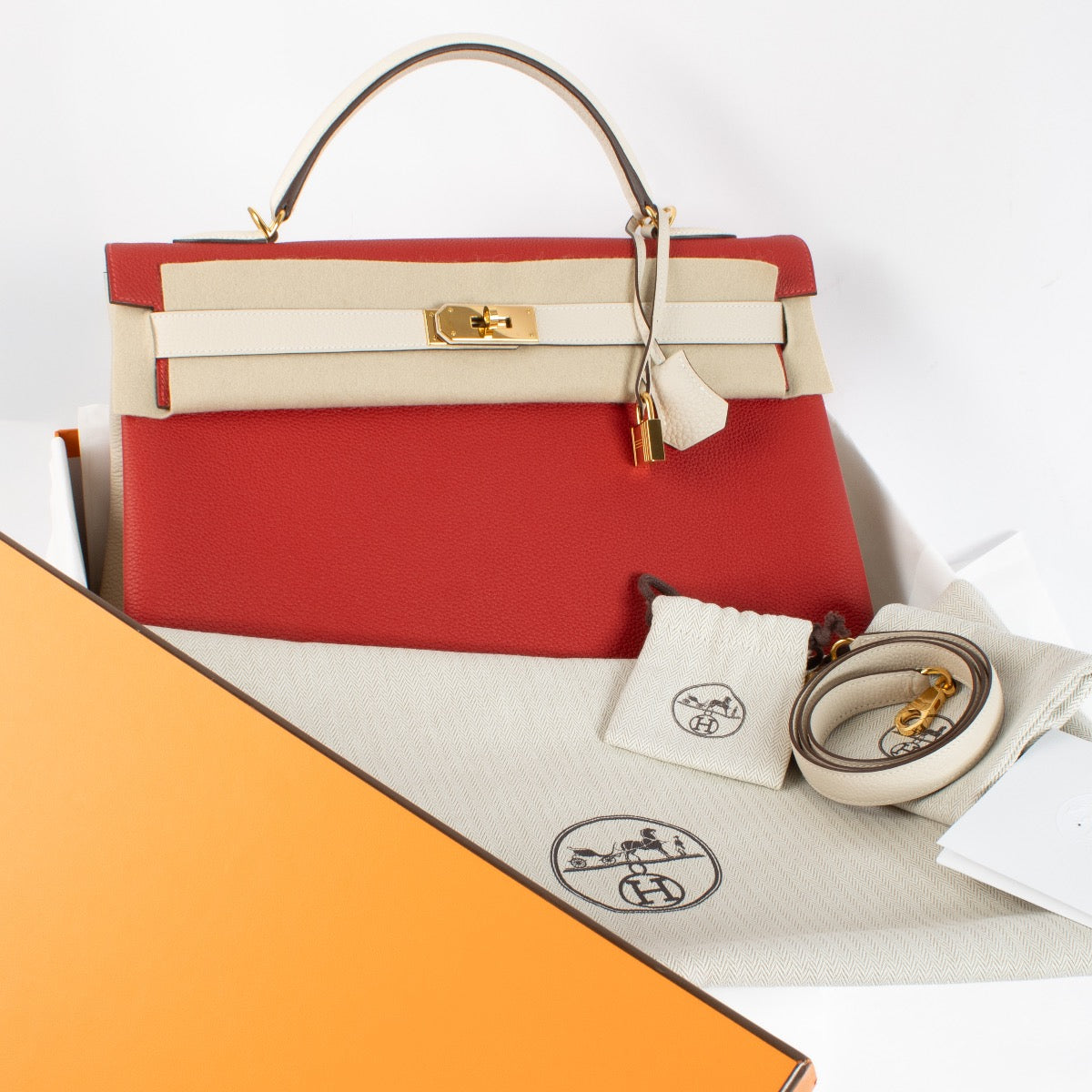 Hermès HSS Kelly 40 Rouge de Coeur/Craie Togo GHW