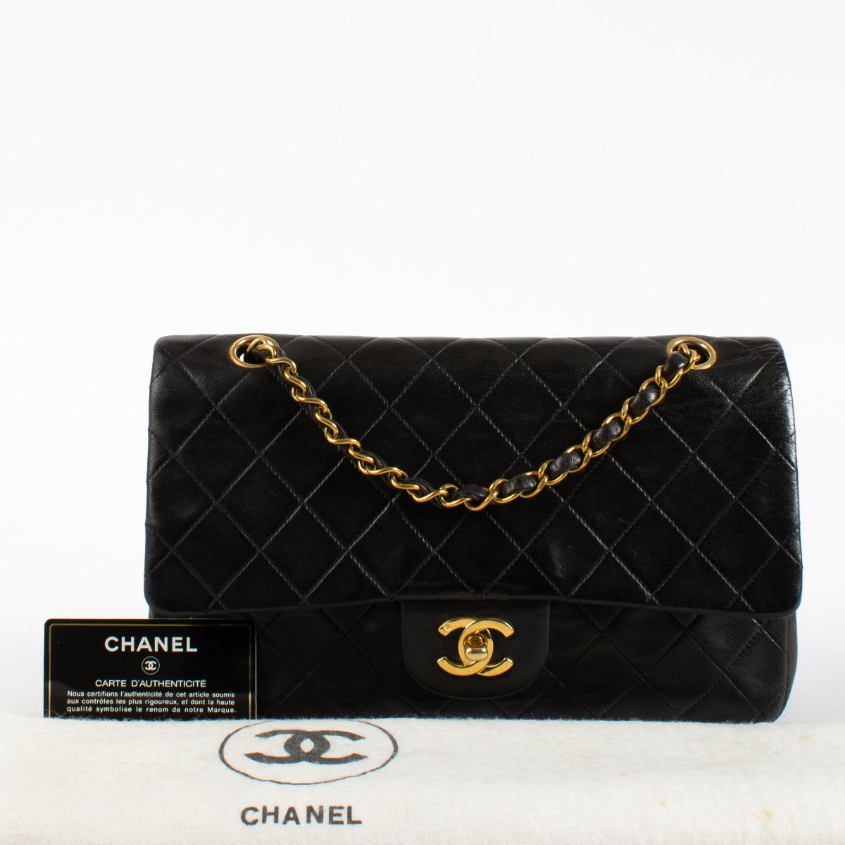 Authentic Preloved Chanel Vintage Black Lambskin Medium Classic Handbag on Labellov.com