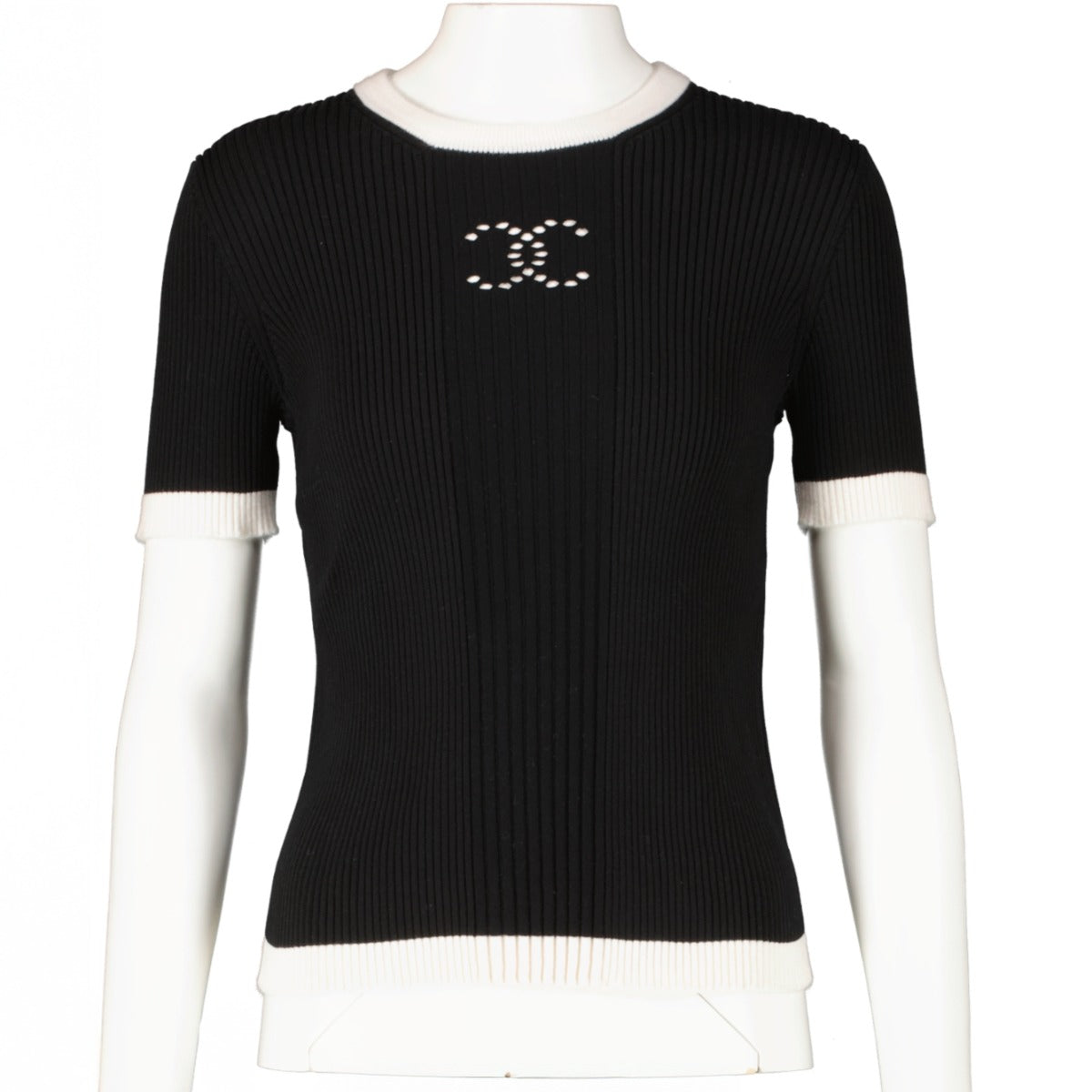 Chanel 25C Zwarte Gebreide CC Top - Maat FR38