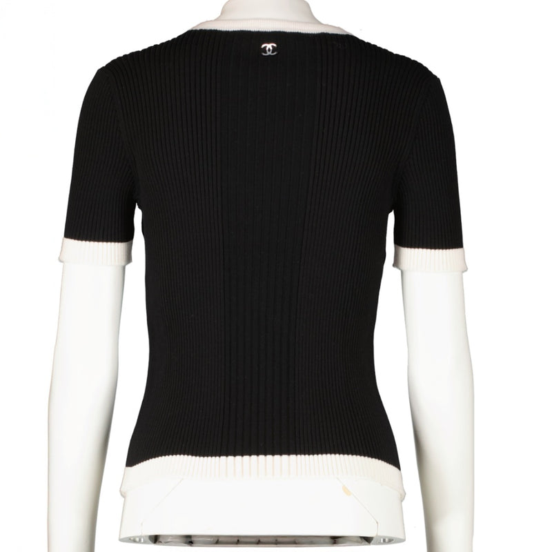 Chanel 25C Black Knit CC Top - Size FR38
