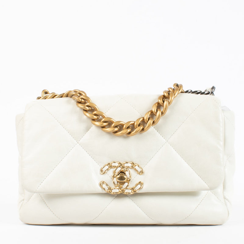Authentic Second Hand Chanel White Lambskin Small Chanel 19 Flap Bag on Labellov.com