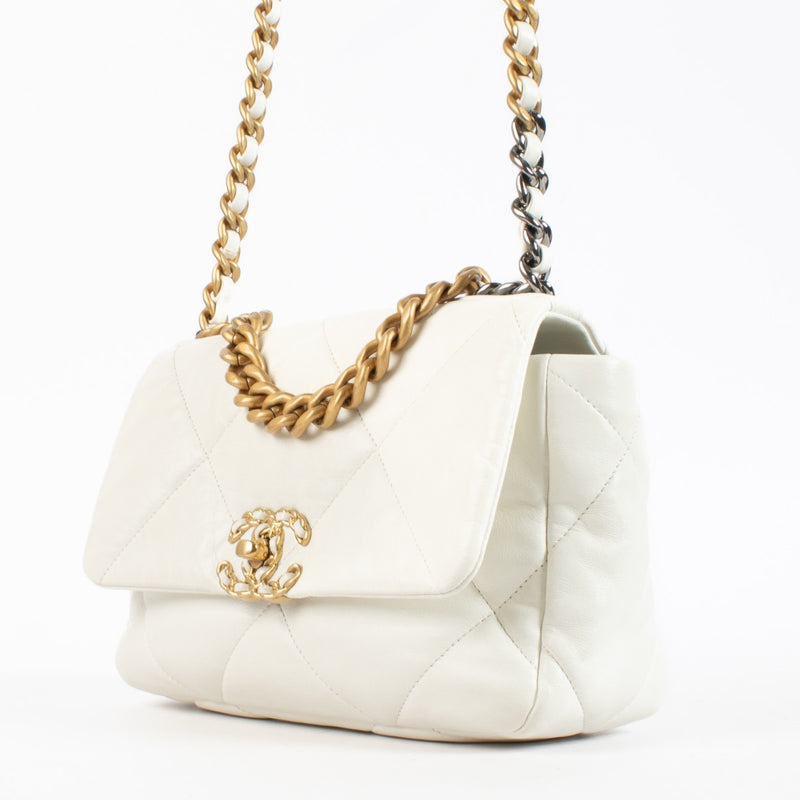 Authentic Second Hand Chanel White Lambskin Small Chanel 19 Flap Bag on Labellov.com