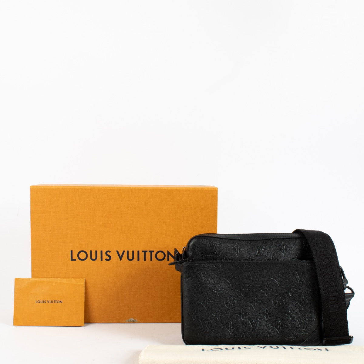 Authentic pre-loved Louis Vuitton Black Monogram Shadow Trio Messenger Bag on Labellov.com