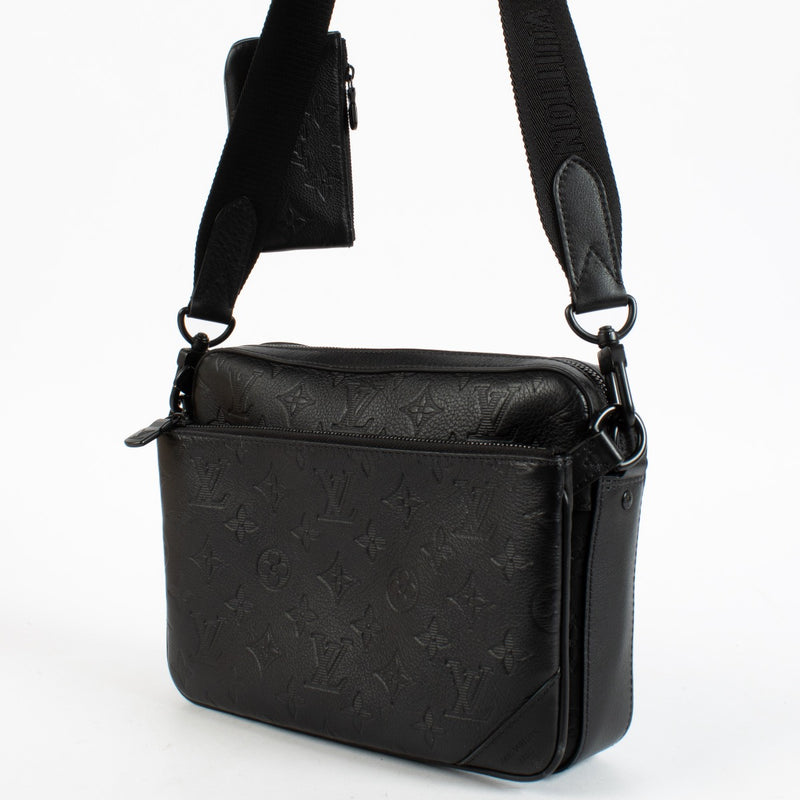 Authentic pre-loved Louis Vuitton Black Monogram Shadow Trio Messenger Bag on Labellov.com