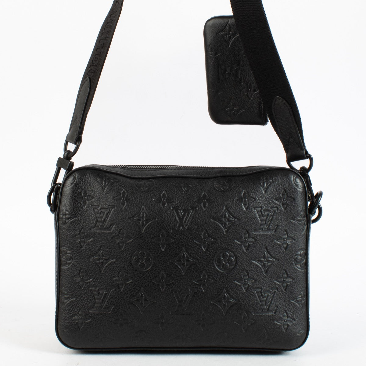 Authentic pre-loved Louis Vuitton Black Monogram Shadow Trio Messenger Bag on Labellov.com