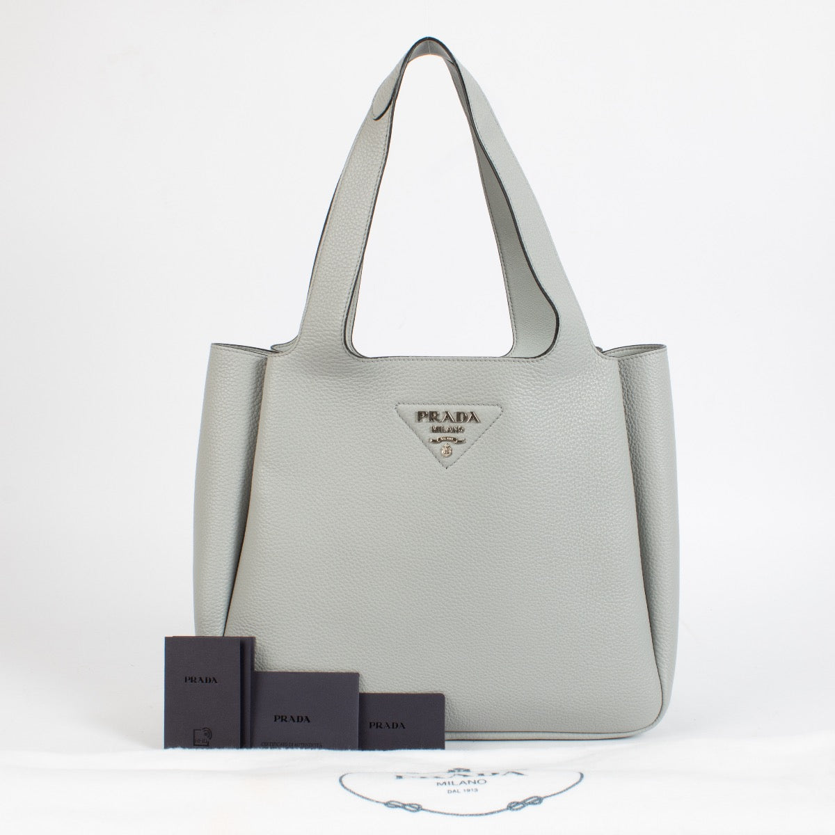PRADA パーティーバッグ グレー Prada Granito Leather Dynamique Medium Tote Bag – Labellov