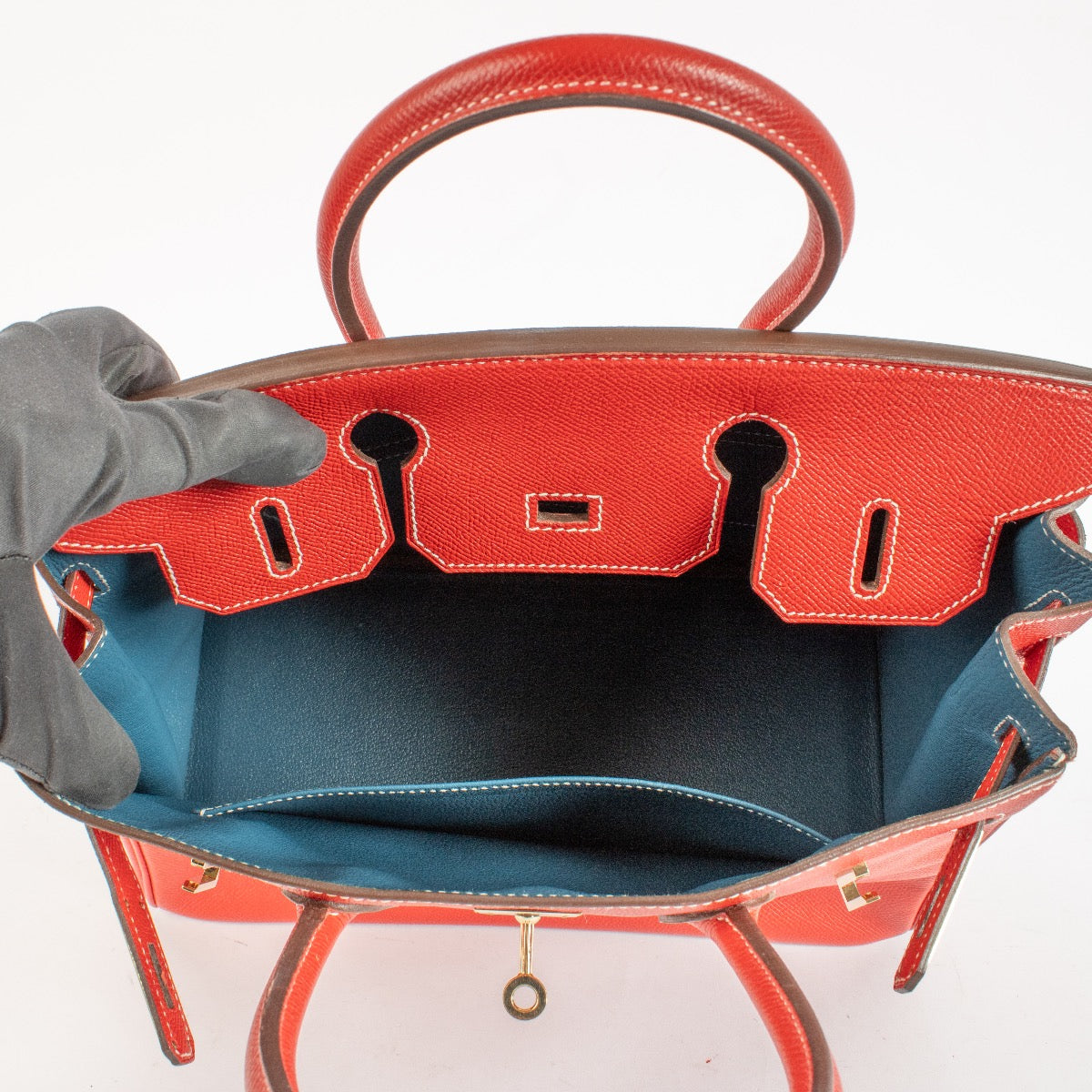 Hermès Birkin 30 Candy Collectie Rouge Casaque/Bleu Thalassa Epsom PBHW