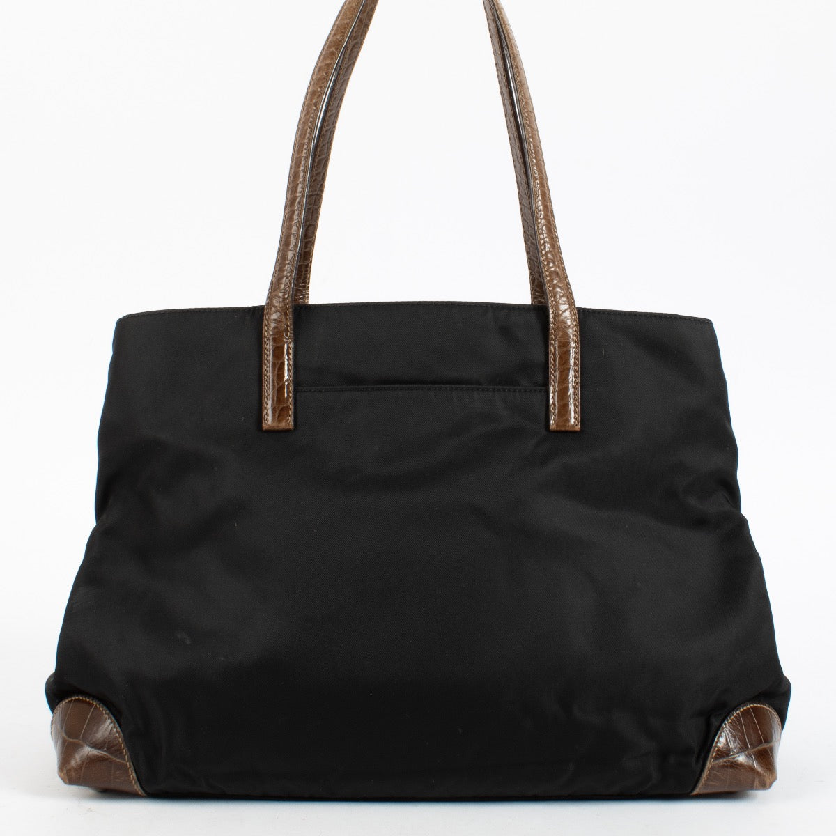 Authentic Second Hand Prada Black Nylon Crocodile Embossed Tote Bag on Labellov.com